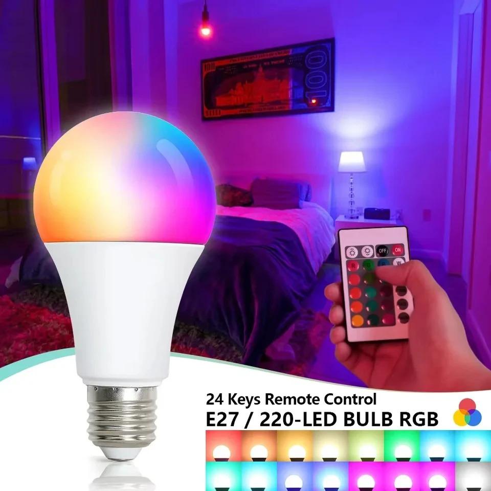Becuri LED RGB cu schimbare de culoare, 9W Becuri LED RGB cu telecomandă 16 Culori Bec Multicolor Dimmabil Lumină Pentru Dormitor Petrecere Decor Acasă
