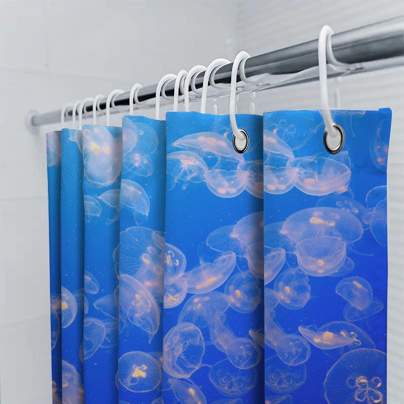 Underwater Jellyfish Shower Curtain Blue White Ocean Fish Printed Fabric Bathroom Decor For Home Bath Spa 72X84 Inches With Rod