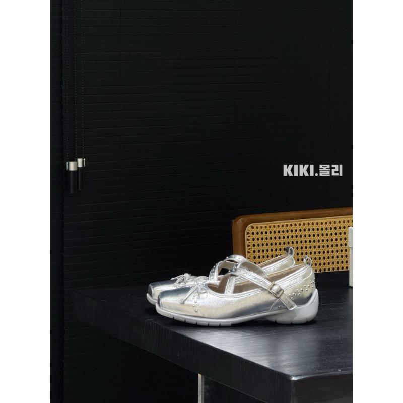 

Square head cross-buckle rivet shallow mouth ballet flats women s summer bow casual Mary Jane shoes 40