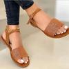Ladies Shoes 2024 High Quality One-word Buckle Women's Sandals Summer Solid Ankle-wrap Open Toe Low-heeled Beach Sandals Women