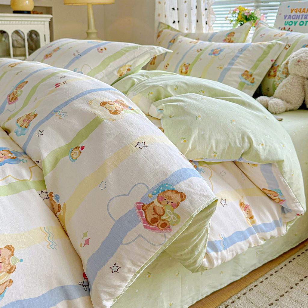 100 pure cotton four-piece set, new cotton quilt cover, bed sheet, bed hat, student dormitory single bed three-piece set 1