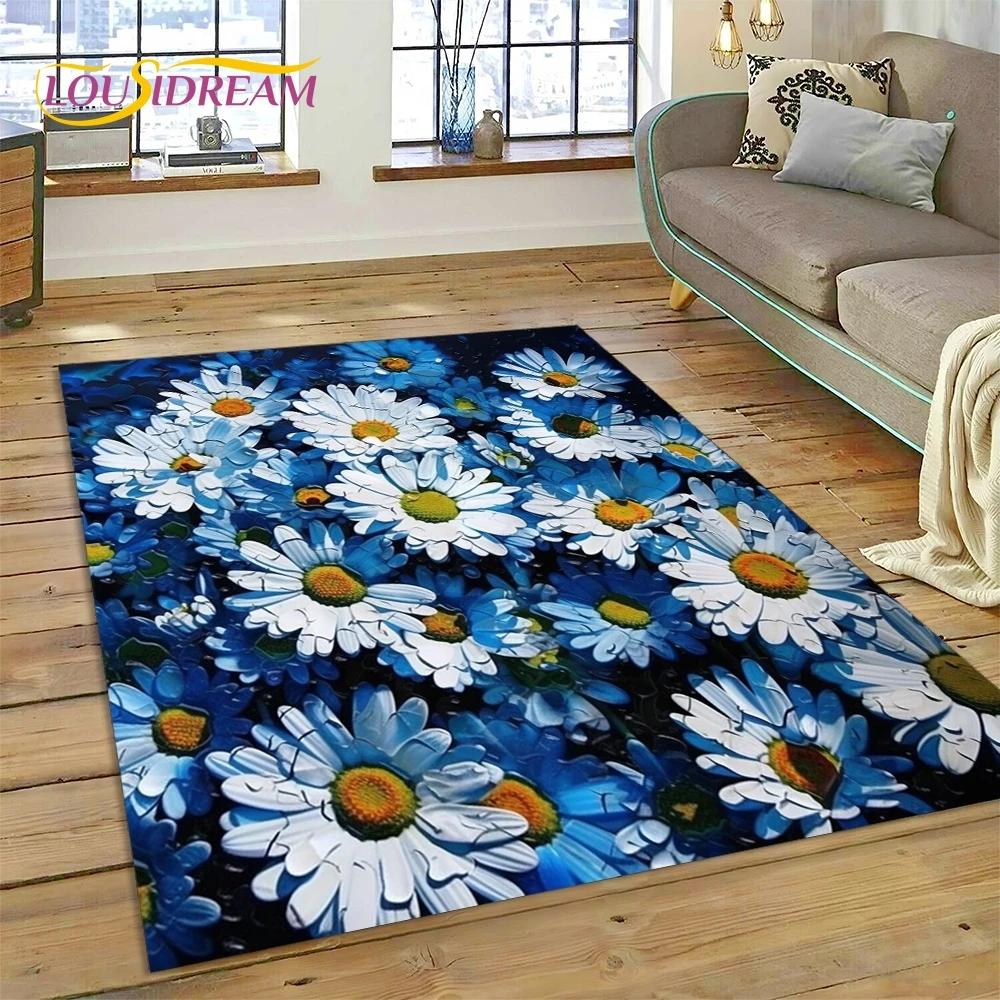 3D Dream Sun Flowers Nordic Daisy Carpet Rug for Bedroom Living Room Home Sofa Decoration,Children Game Large Decor Floor Mat