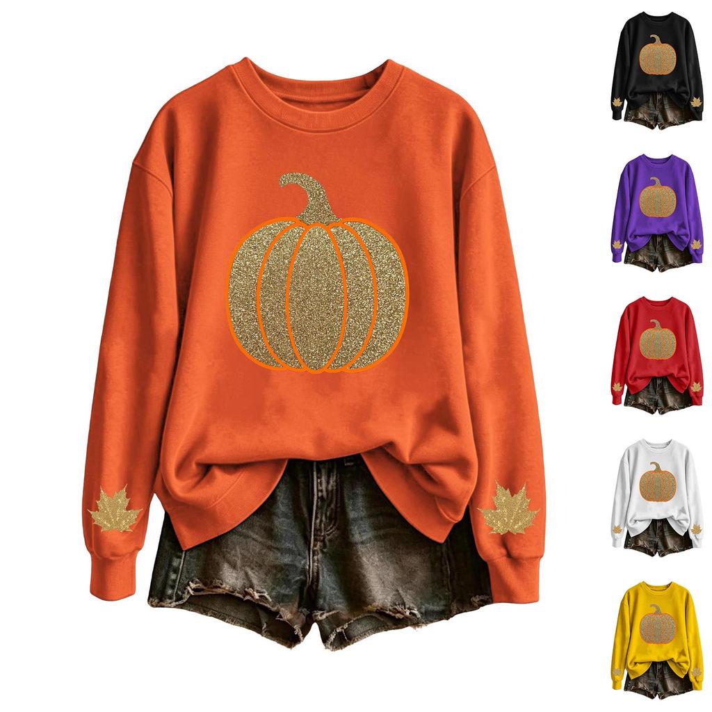 Women's Casual Halloween Print Neck Pullover Sweatshirt