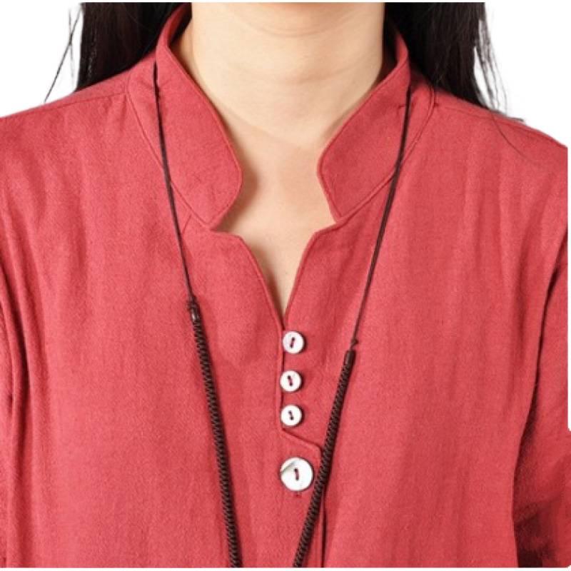 2025 Spring Korean Plus Size Women's Cotton Linen Shirt Dress with Half-Open Collar and Long Sleeves
