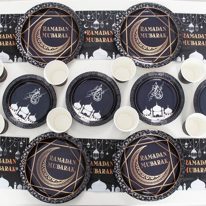 Ramadan Mubarak Disposable Tableware Plate Cups Ramadan Decoration 2026 Eid Mubarak Ramadan Kareem Muslim Islamic Party Supplies