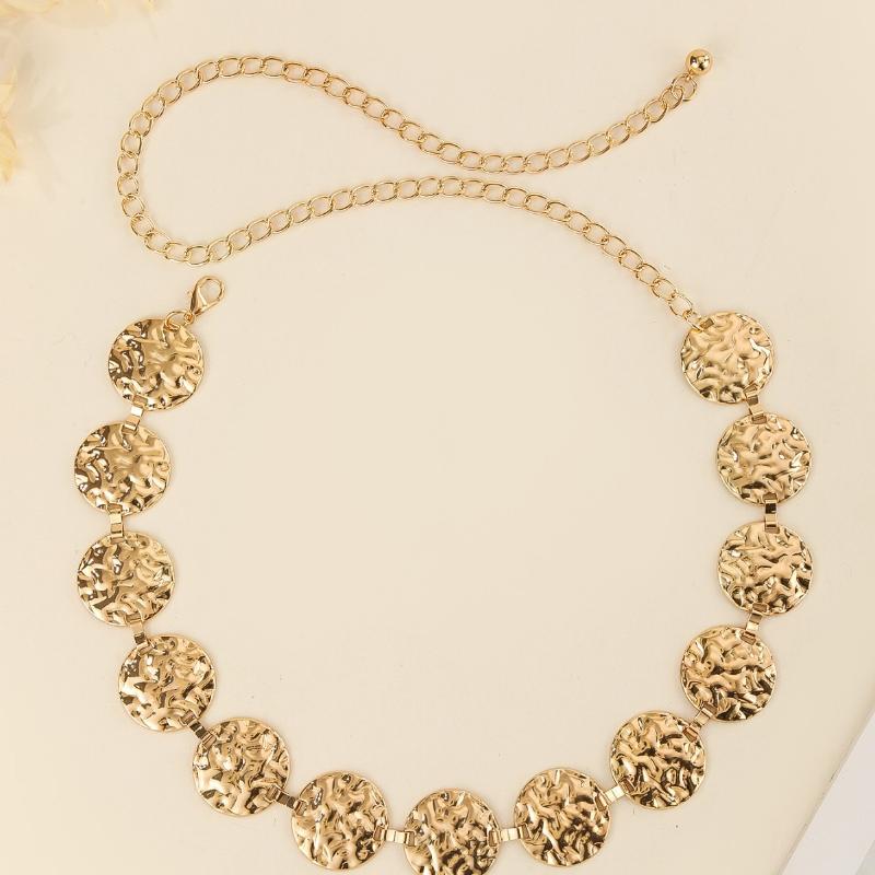 Metal Gold/Silver Chain Belt Geometry Round Wafer Adjustable Women Waist Chain Dress Shirt Decoration Accessories