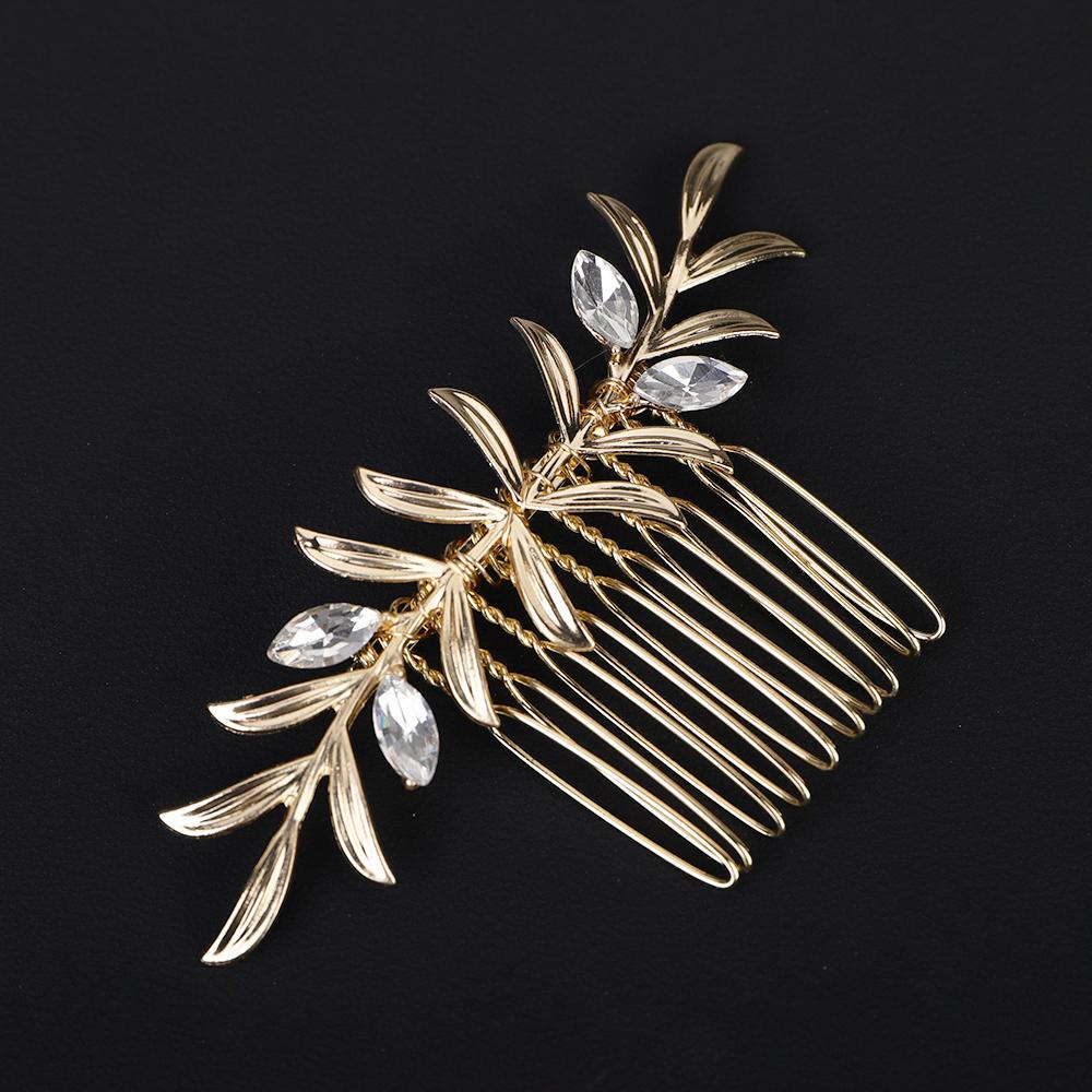 Wedding Rhinestone Hair Comb for Women Gold Zircon Handmade Bridal Bride Hair Accessories Simple Party Tiara Leaf Hair Piece