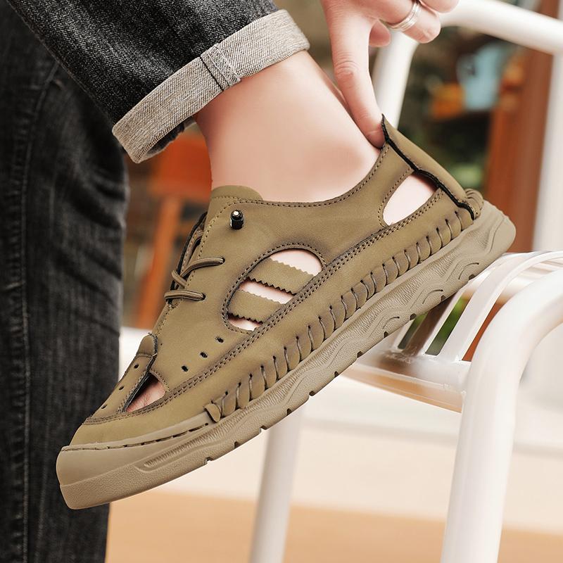 Summer Men's Leather Sandals Outdoor Hollow Beach Sandals Casual Shoes