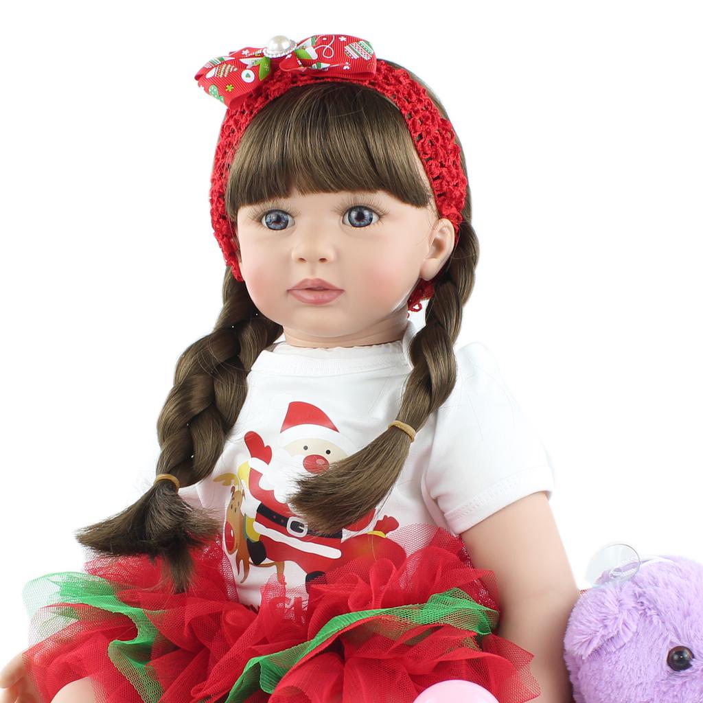 BZDOLL 60cm Soft Vinyl Reborn Toddler Baby Doll Toys for Girl 24 Inch Black Long Hair Princess Bebe Kids Birthday Gift Play House