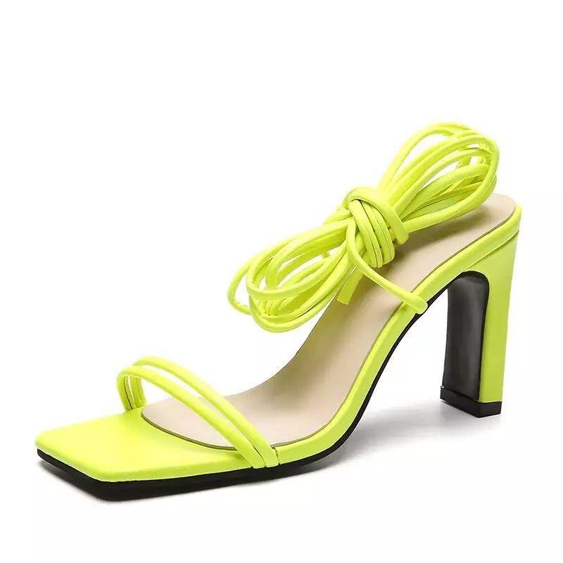 Large size square head high heel women's sandals summer new anklets straps open toe sandals women omn snals
