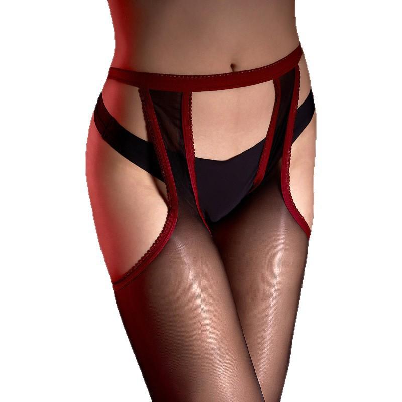 Damen 4 Cut-Outs Hosenträger Glänzend Öl Glänzend Strumpfhose Offener Schritt Ultra Dünn Durchsichtig Strumpfhose Für Dating Party Porträt Fotoshooting