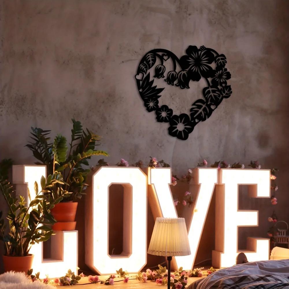 1 Stück Metall Herz Girlande Schild – Schwarz Moderne Wanddeko, Schöne Herz Girlande Metall Wandkunst, Stilvolles Schild für Elegantes Zuhause