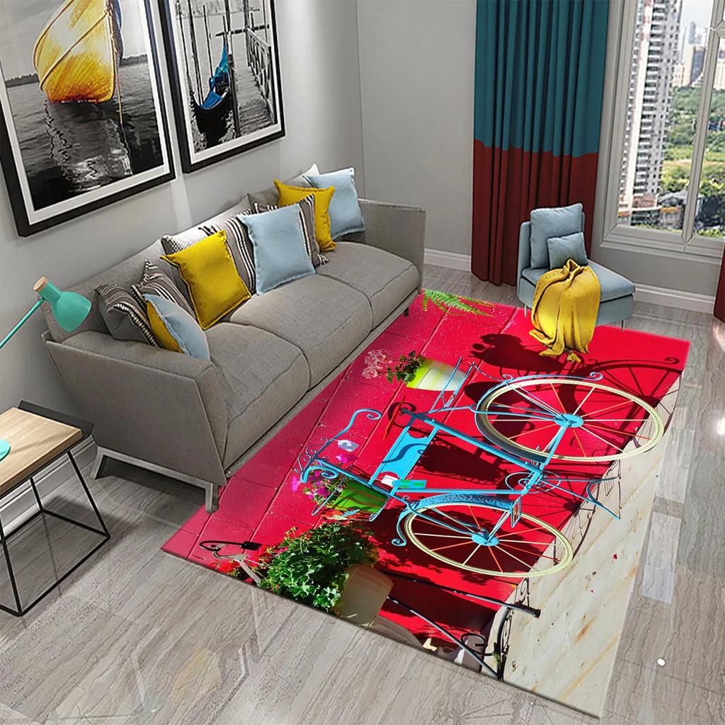 3D Vintage Flower Bicycle Carpet for Bedroom Entrance Decor Door Mat Bathroom Hallway Non-Slip Rug Decor Kitchen Living Room Mat