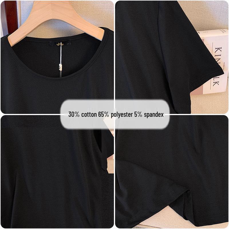 Deformation Strategy Plus Size Women's Loose Solid Color Slimming T-shirt - Short Sleeve Spring/Summer Top