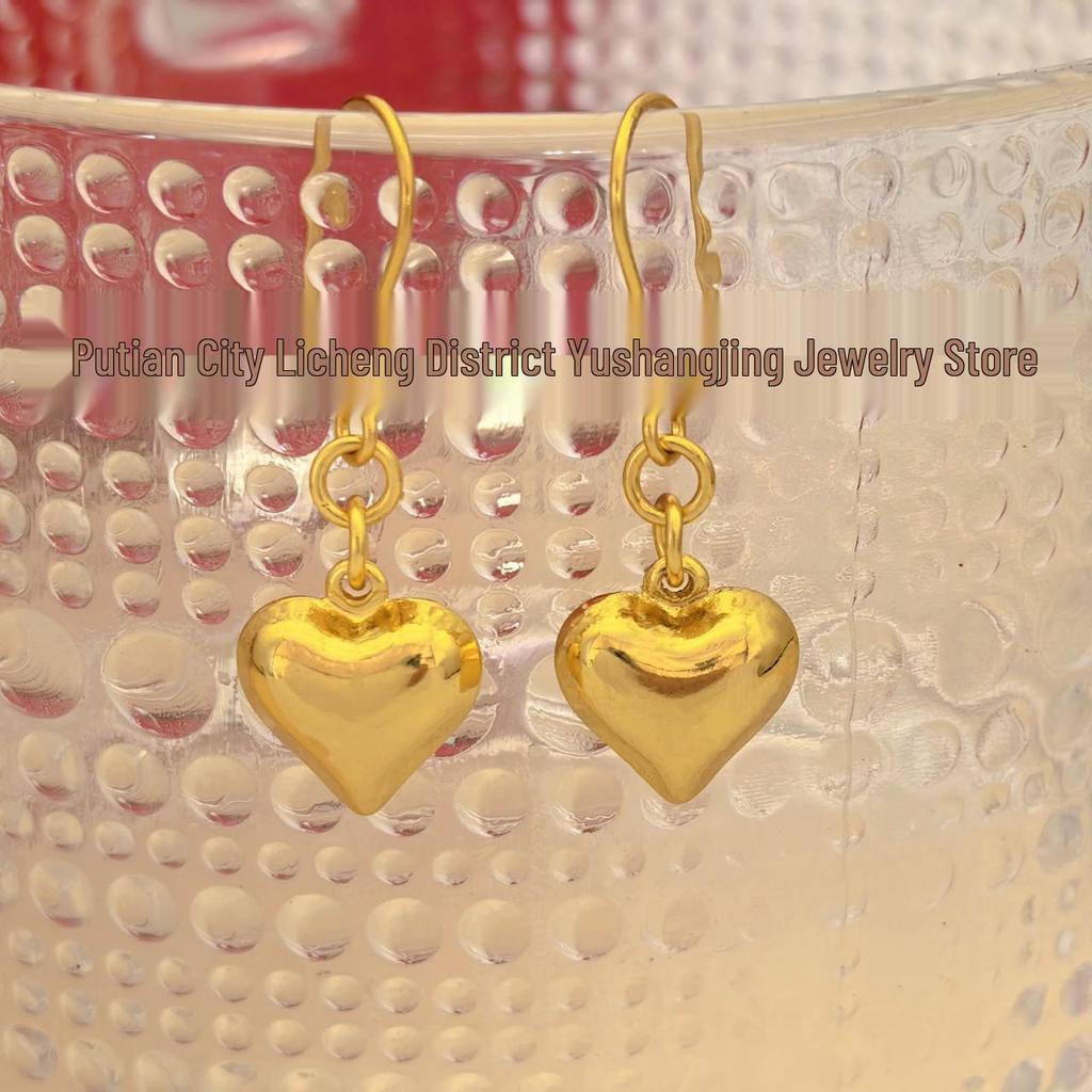 2024 Trend Hollow Heart Brass Gold Earrings: Elegant, Light Luxury Design for Autumn/Winter