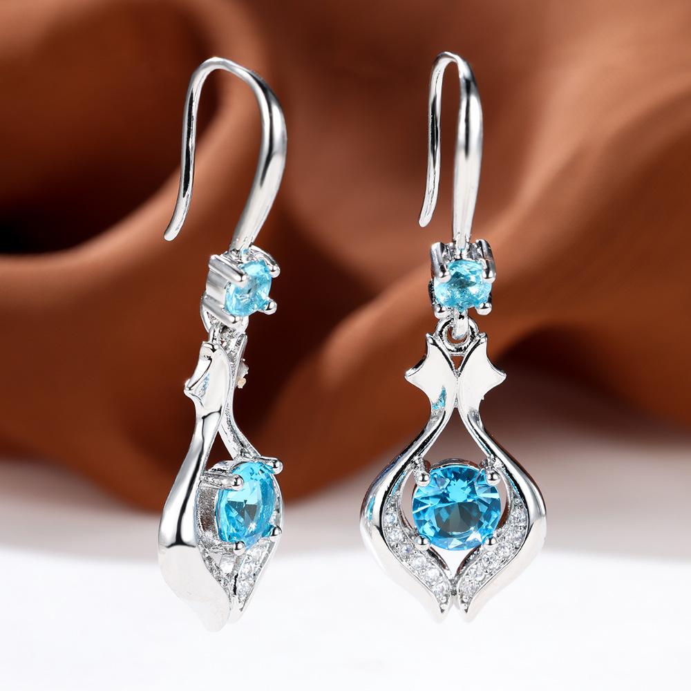 Blue Zircon Water Drop Earrings with Diamonds, Long Design Sense, Elegant Temperament, Fringed Earrings.