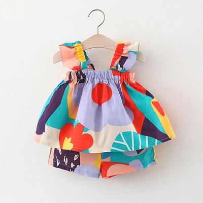 Sommer Baby Mädchen Bekleidungssets Trägeroberteil Farblich passend Floral Weste + Kinder Freizeit Hose Kleine Kinder Kleidung Anzug