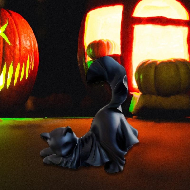 Ghostly Kitten Figurine Halloween Resin Animal Statue Decoration for Holiday Party Centerpieces Indoor and Outdoor Use
