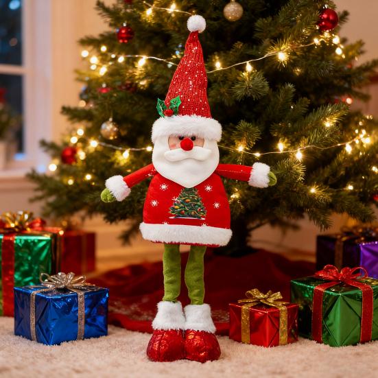 Christmas Doll Decoration Retractable Long Legs Plush Santa/Snowman/Reindeer Doll Toy Tabletop Standing Doll Ornament