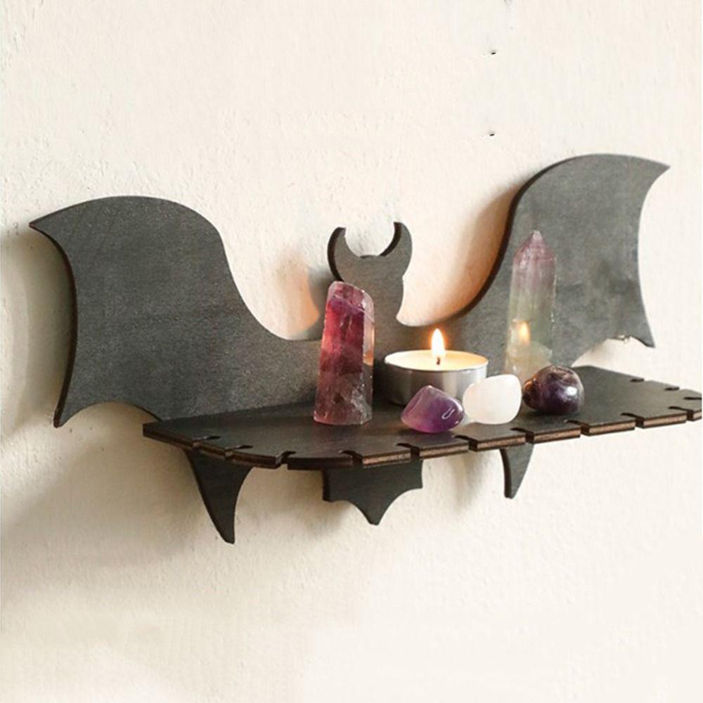 Creative Wooden Floating Shelves Bat-shaped Gothic Halloween Shelf  Home Decoration