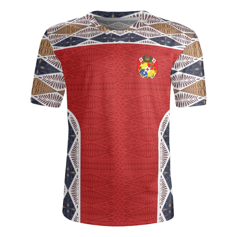 Harajuku 3D Tonga Rugby-Jersey Print V Neck T Shirt The Kingdom Of Tonga Emblem