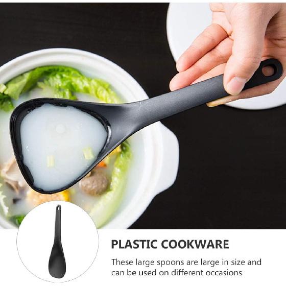 Silicone Rice Paddle, Non-Stick Heat Resistant Kitchen Gadget Set of 2, Black Rice Scoop & Spatula