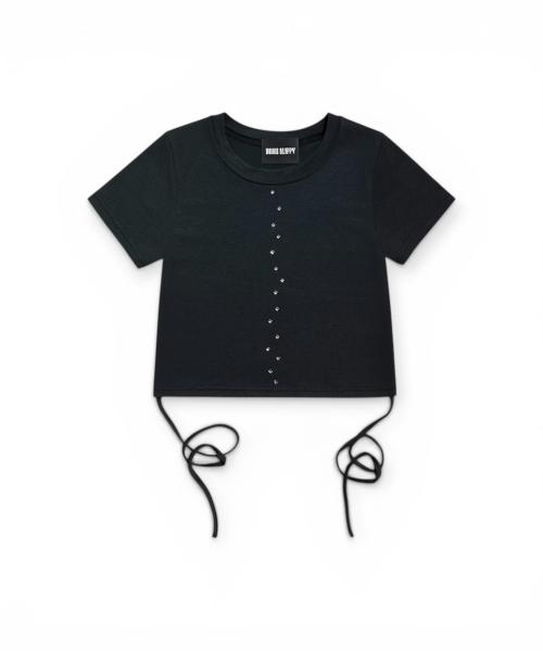 Bonseullipi Crystal Line String Crop Tee (Charcoal)