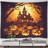 Halloween Decorative Tapestry Pumpkin Lantern Wall Hanging Full Moon Gothic Castle Ghost Bat Tapestry Home Room Decoration
