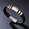 Men Black Braided Genuine Leather Bracelet Alloy Magnetic Buckle Bracelets Support Custom Engrave Name Logo