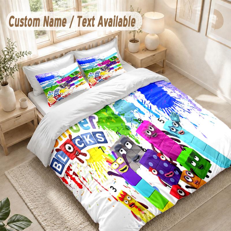 Number Blocks Bedding Set, 1 Duvet Cover & 2 Pillowcases Soft Comfortable Bedroom Home Textile Decor