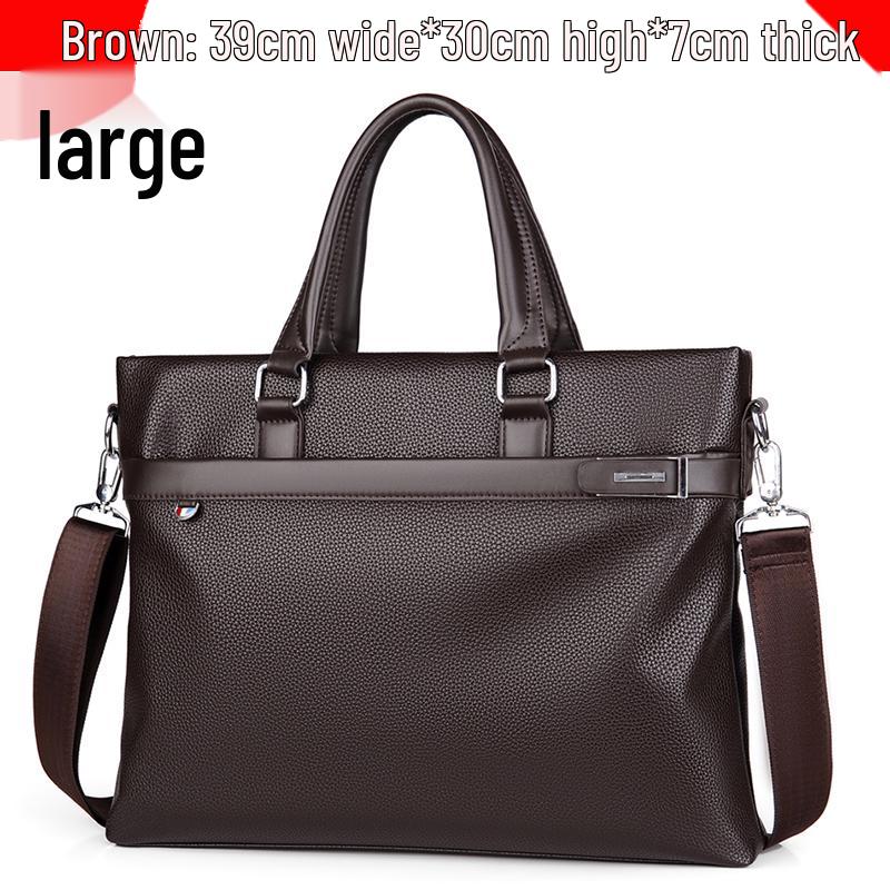 Men's Large Capacity Soft Leather Business Briefcase - A4 Shoulder and Crossbody Computer Bag