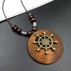 Vintage Mode Winter Langer Pullover Kettenhalskette Handgefertigt Holz Rundes Anhänger Halskette Damen Schmuck Halskette Schmuck Geschenke