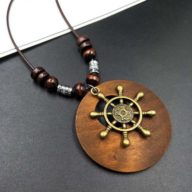 Vintage Mode Winter Langer Pullover Kettenhalskette Handgefertigt Holz Rundes Anhänger Halskette Damen Schmuck Halskette Schmuck Geschenke
