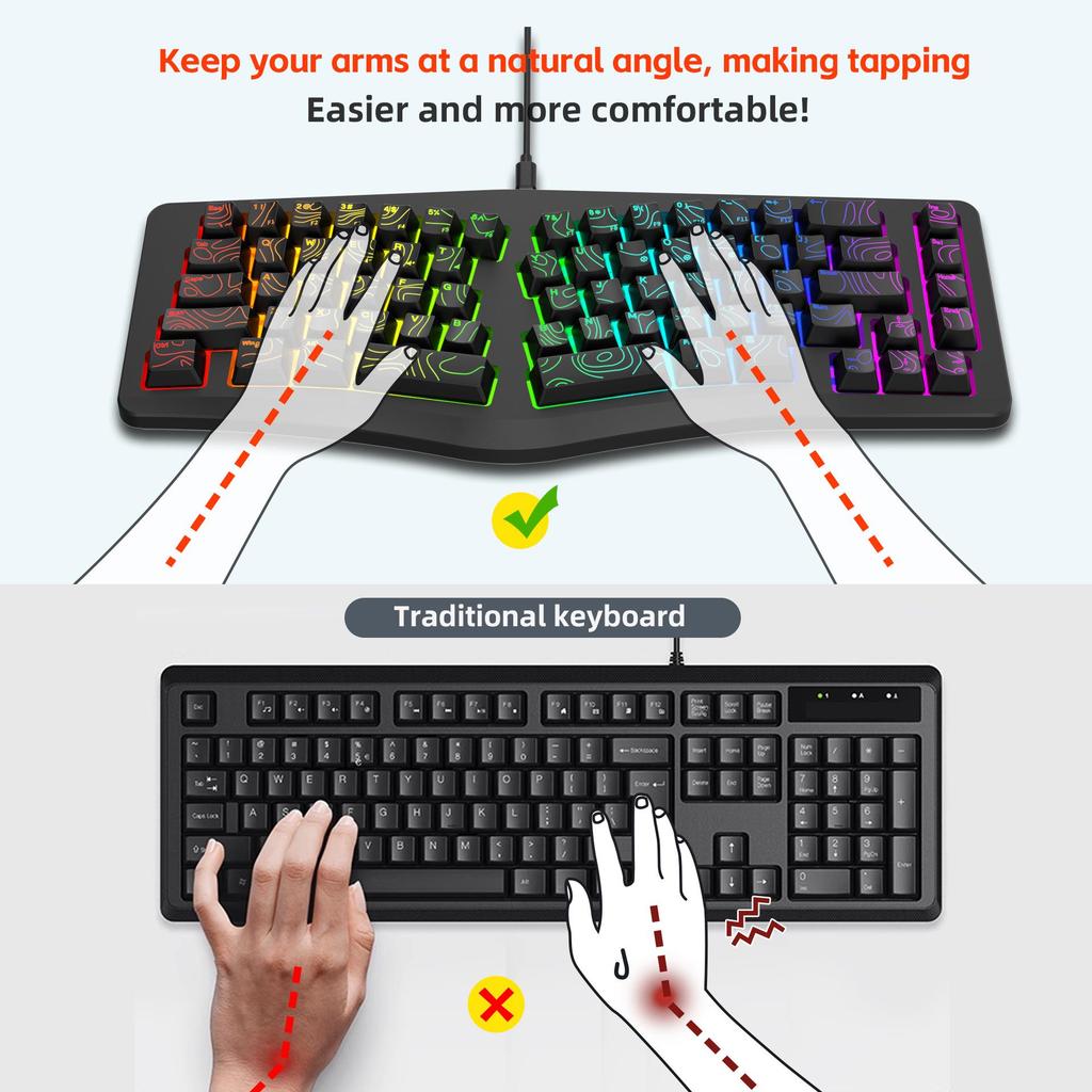 G131 RGB Ergonomic Gaming Keyboard, 69 Keys