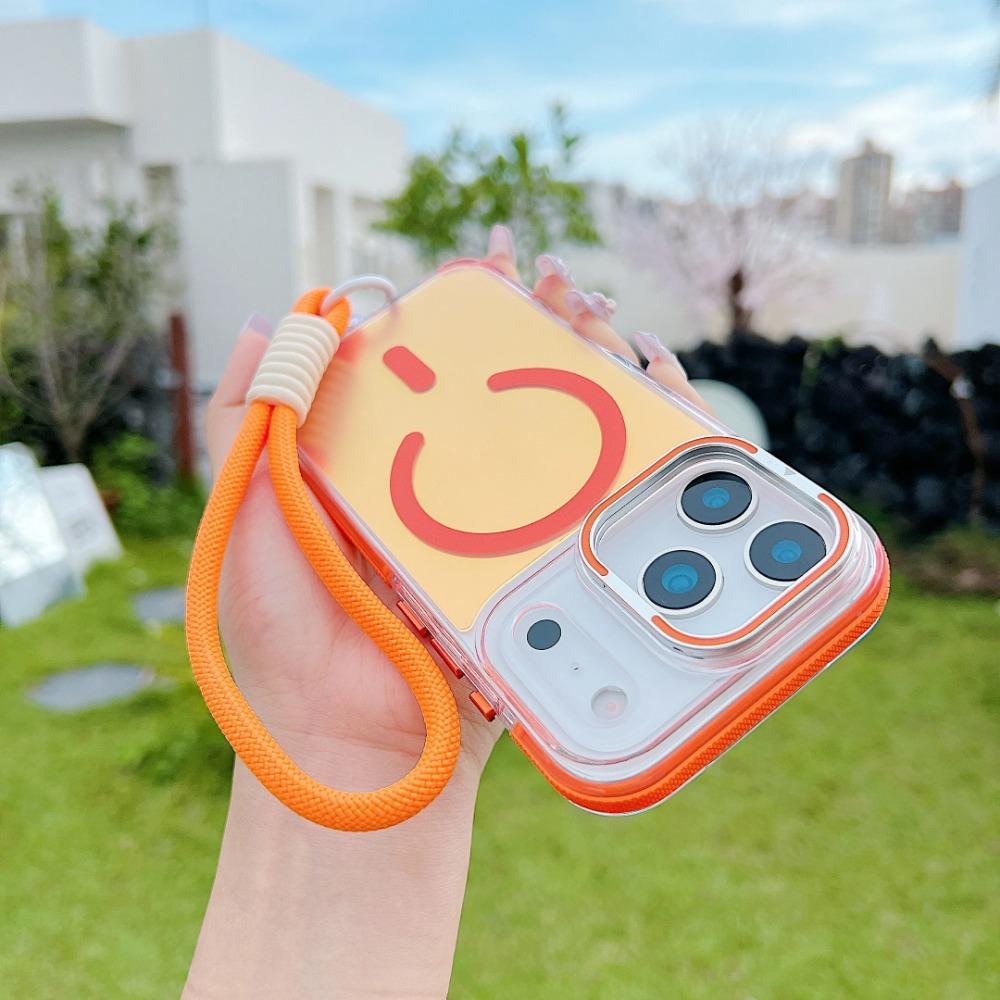 Gradient Color Folding Kickstand Camera Frame Magnetic Phone Case for IPhone 17 Pro Max 17 Wireless Charging Wrist Strap Cover