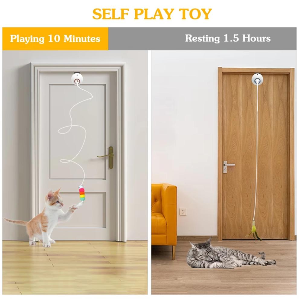Interactive Cat Toys Hanging Electric for Indoor Cats Teaser Toy Kitten Automatic White