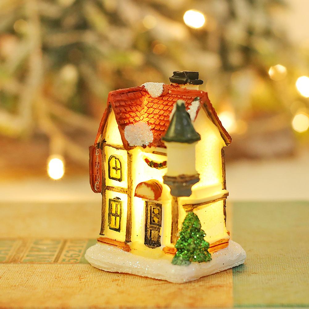 Christmas Luminous House Ornaments Micro Landscape Villa Resin Handicraft Xmas Gifts For New Year Decor