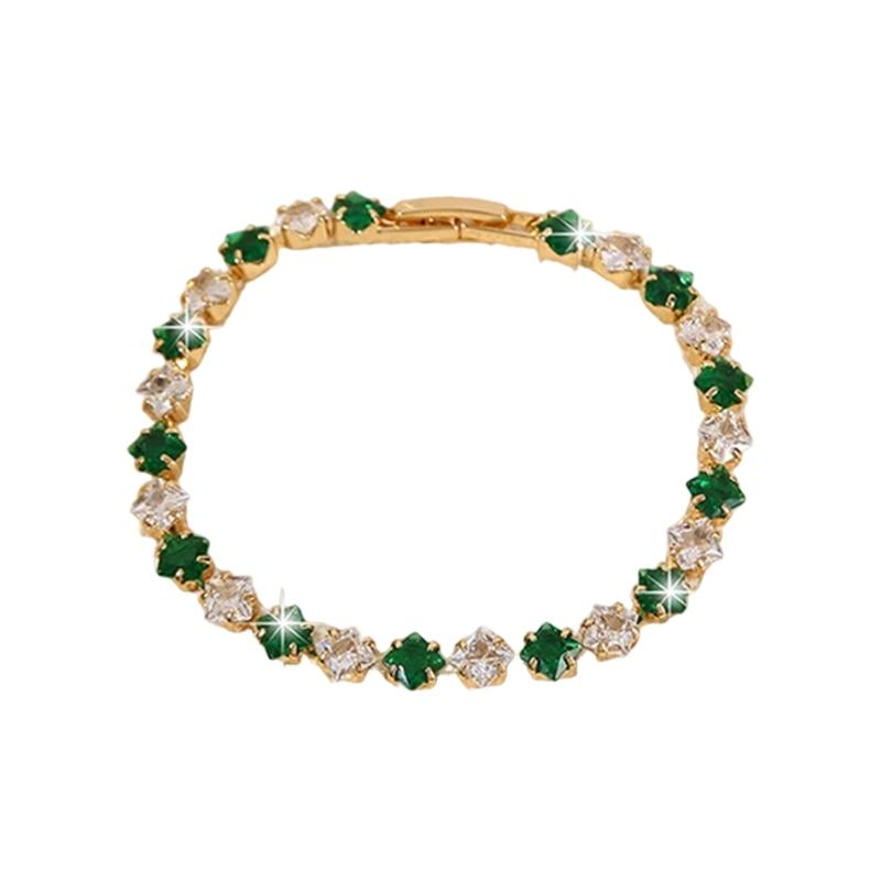 Geometric Pattern Cubic Zirconia Tennis Bracelet Gold Plated Copper Chain Wristband Wrist Accessory For Women Men