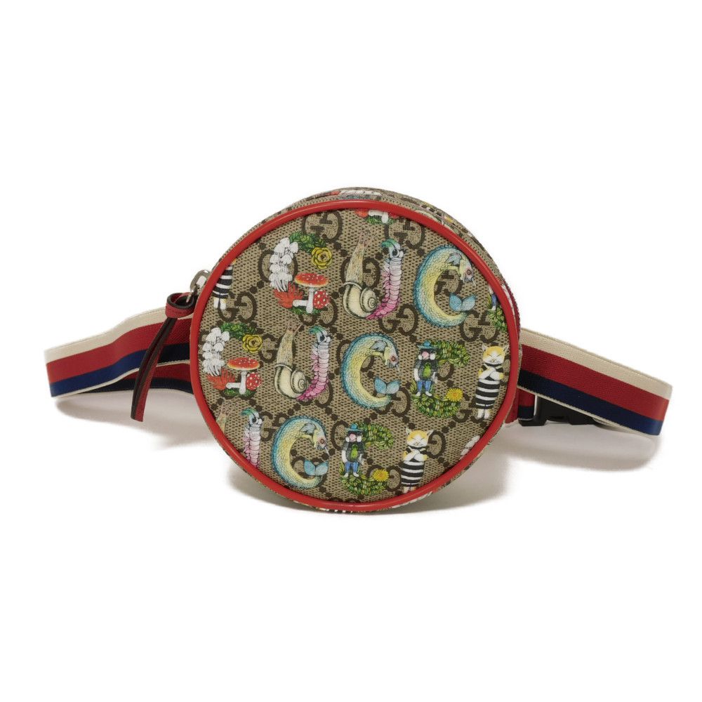 

Used GG Supreme Round Mini Waist Pouch 502330 7929 Web Stripe (9539) Yuko Higuchi Children s Beige Kids from Japan