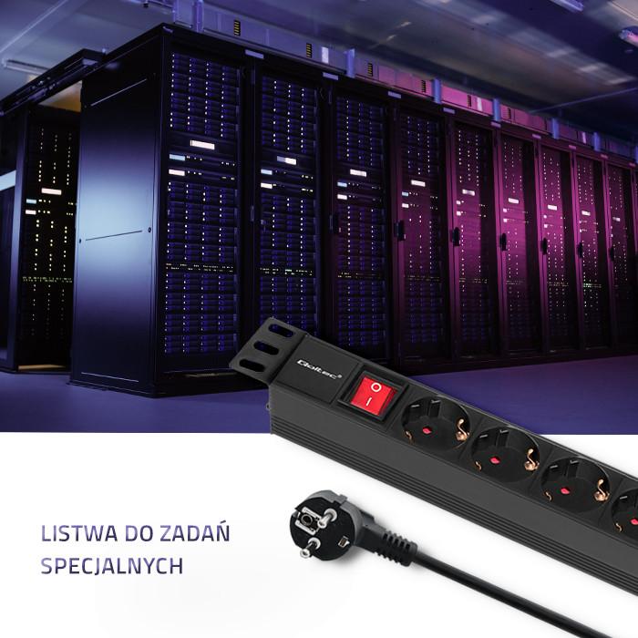 Qoltec Listwa Zasilająca PDU Do RACK 19'' | 1U | 16A | 8xSCHUKO | 2m