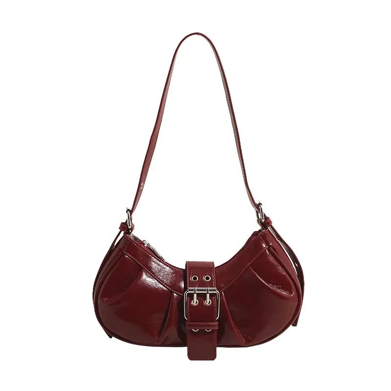 

Retro Burgundy Underarm Shoulder Bags For Women PU Leather Vintage Female Crossbody Bag Y2K Luxury Designer Handbags