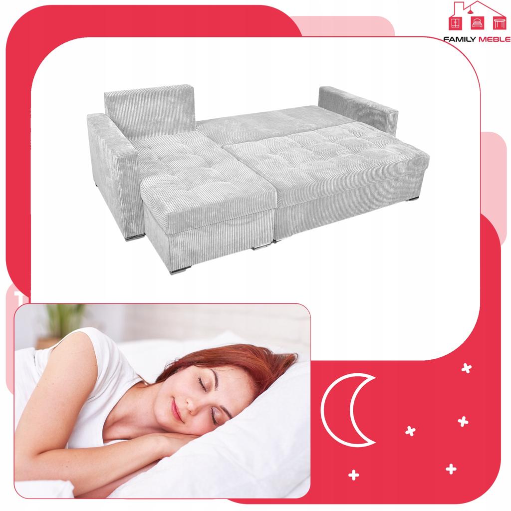 Narożnik Bonito rozkładany z funkcją spania Family Meble sztruks szary