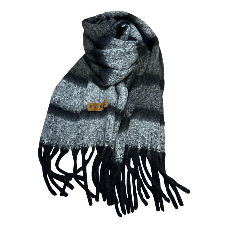 New autumn and winter striped scarf women's high-end sense versatile imitation cashmere scarf thickened warm scarf shawl