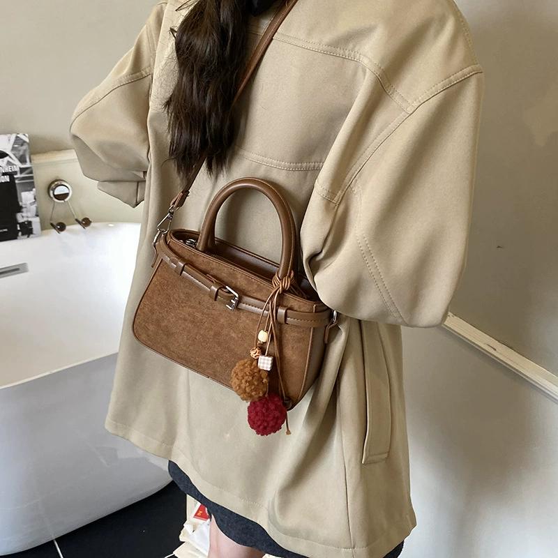 Retro Suede Crossbody Bag Women's Handbag Faionable Small Square Bag Casual Sle Single Oulder Strap Soft PU Material