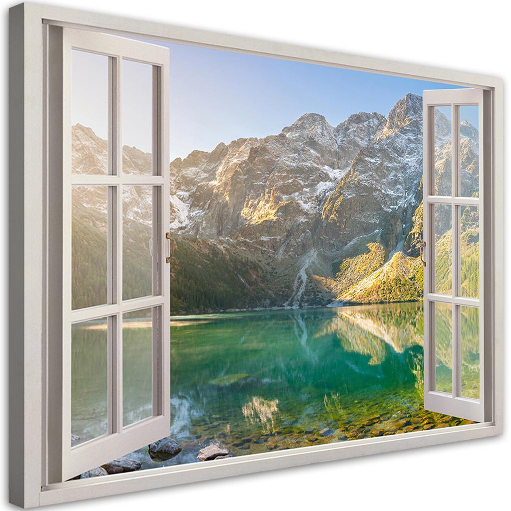 Canvas Print, Window Lake In the Mountains Nature