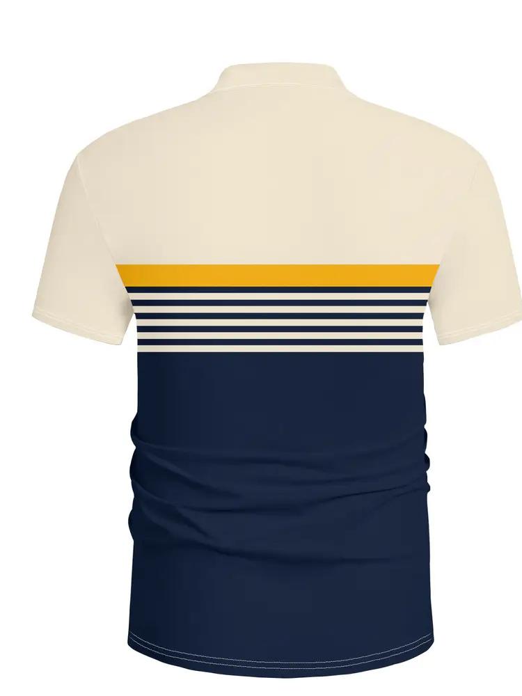 Men'S Casual Short Sleeve Polo Shirt Striped Color Block Design Sporty Style Collared Golf Shirt for Summer