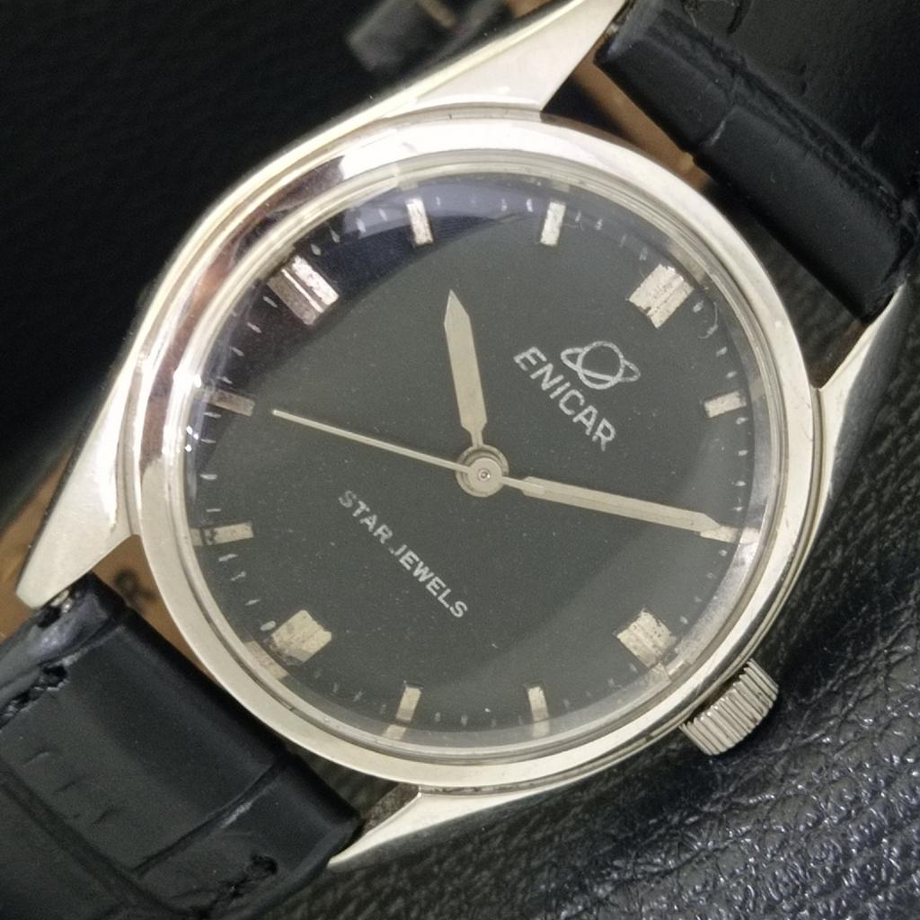 

ВИНТАЖНЫЕ ШВЕЙЦАРСКИЕ МУЖСКИЕ ЧАСЫ ENICAR STAR JEWELS С РУЧНЫМ ЗАВОДОМ, ЧЕРНЫМ ЦИФЕРБЛАТОМ a703778-1