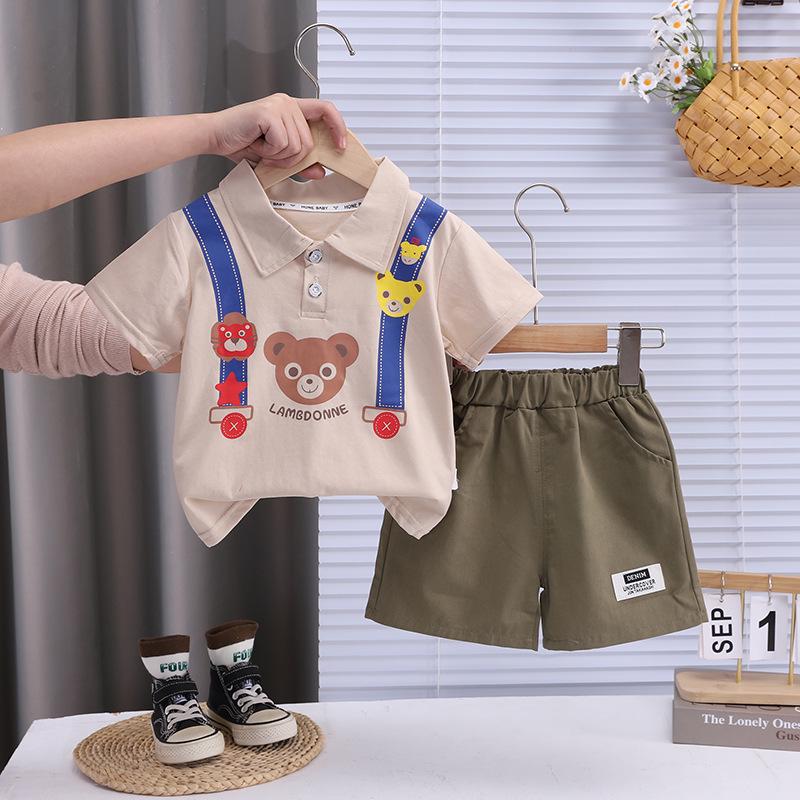 2026 Boys' Summer Stylish Bear Print Shorts Set - Trendy Two-Piece Outfit