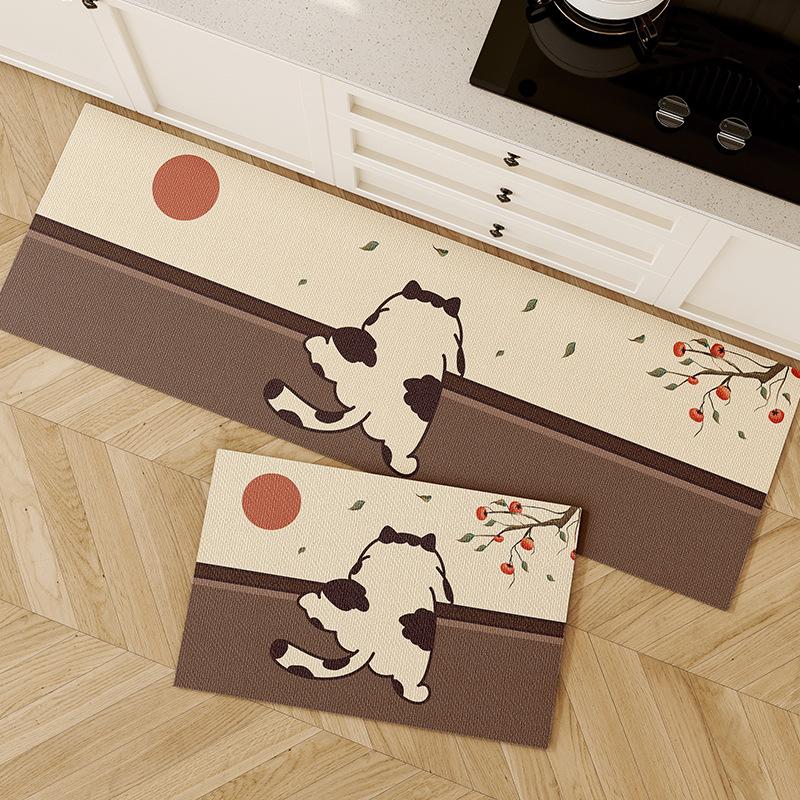 Cute Kitchen Floor Mat, Diatom Mud, Water And Oil Absorption L-Shaped Long Strip Foot Mat, Door Mat, Bathroom Carpet