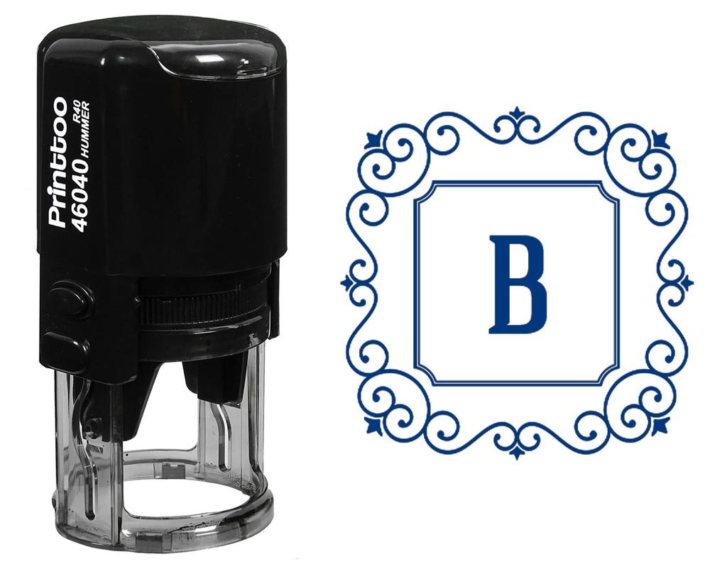 Printtoo R-40 Square Swirl Border Alphabet B Monogram Initial Self Inking Rubber Stamp Office